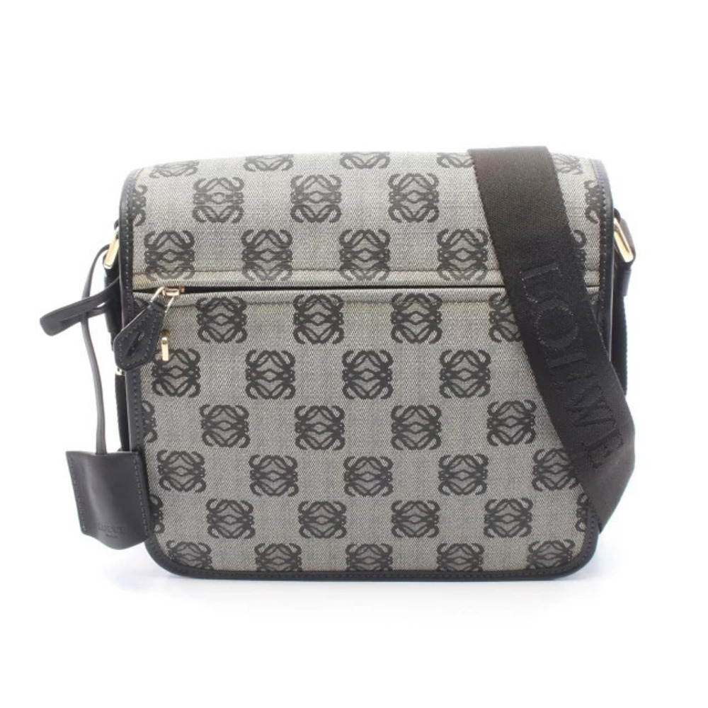 Loewe Anagram Shoulder Bag Canvas Leather Gray Black
